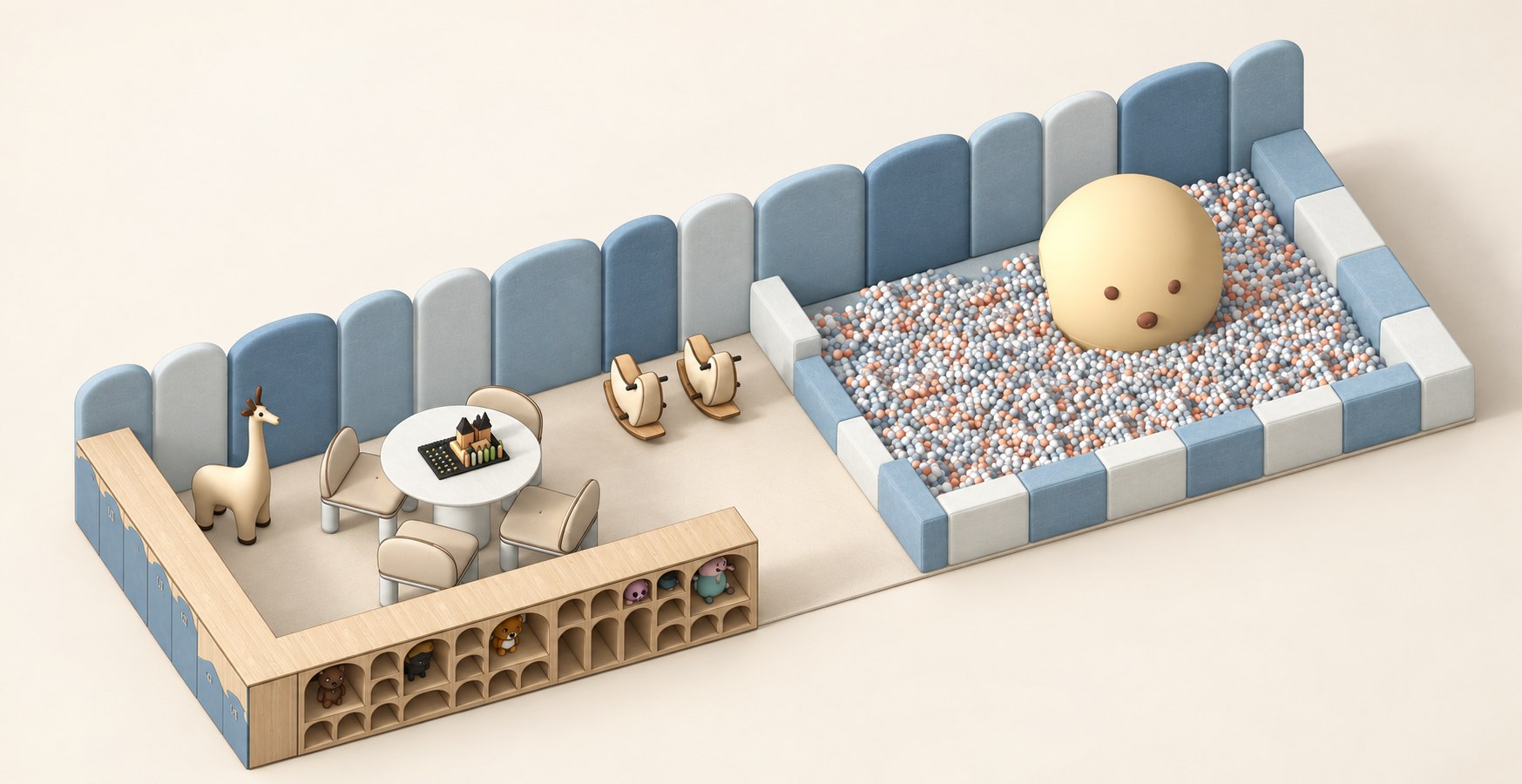 方案 A 的坐卧、阅读与游戏区域组合